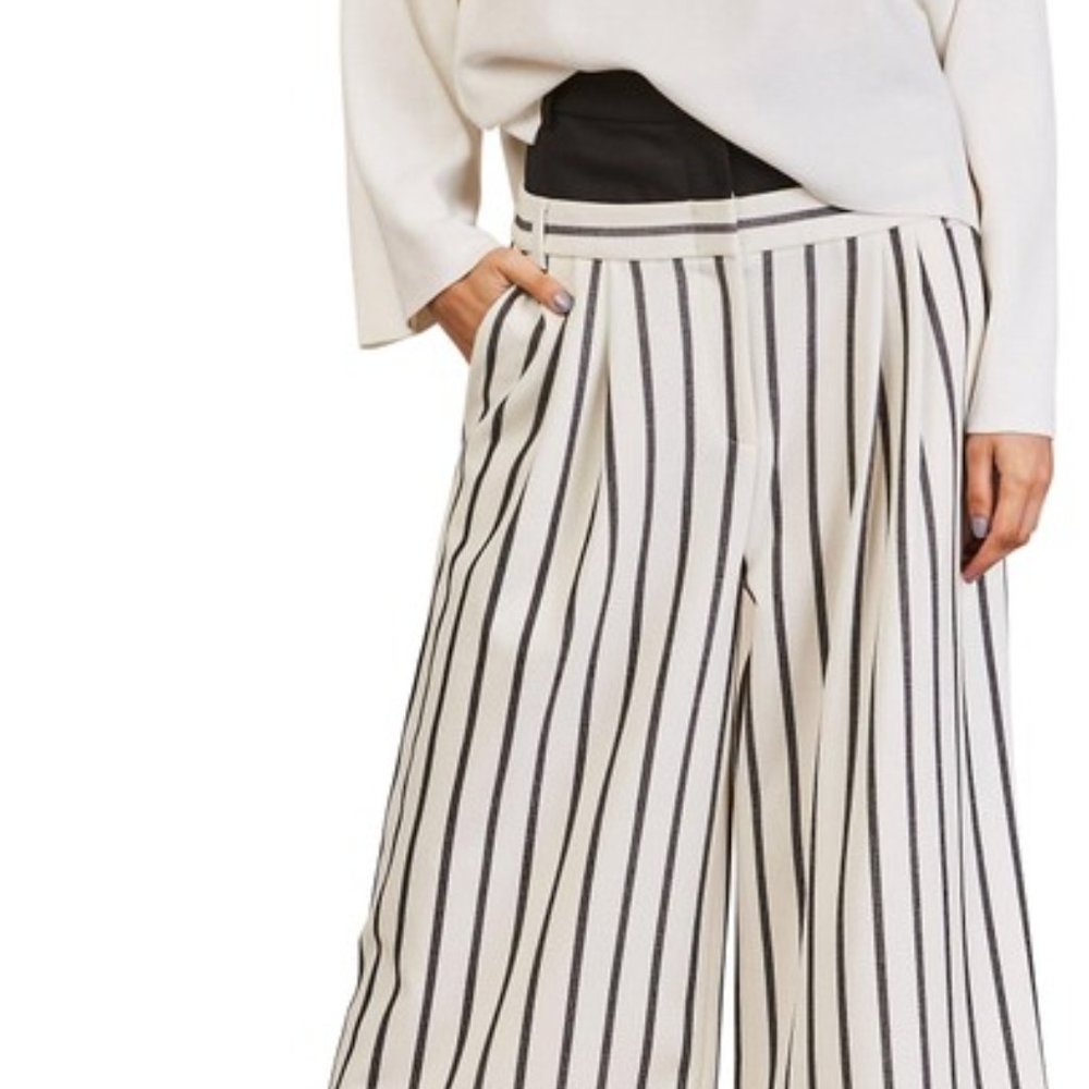 NWT TIBI LUCCI Stripe Double Waist Twill Wide Leg Cropped Pants 0 XS